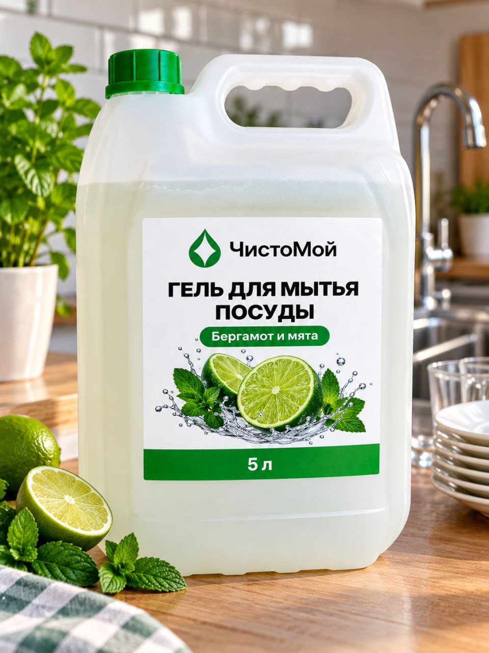 Канистра геля для посуды Бергамот и мята объёмом 5 литров